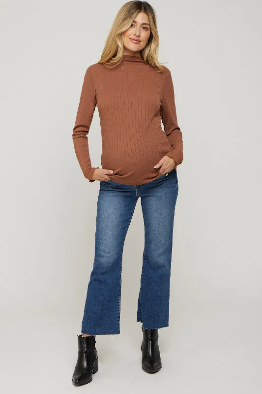 Navy Blue Raw Hem Crop Flare Maternity Jeans