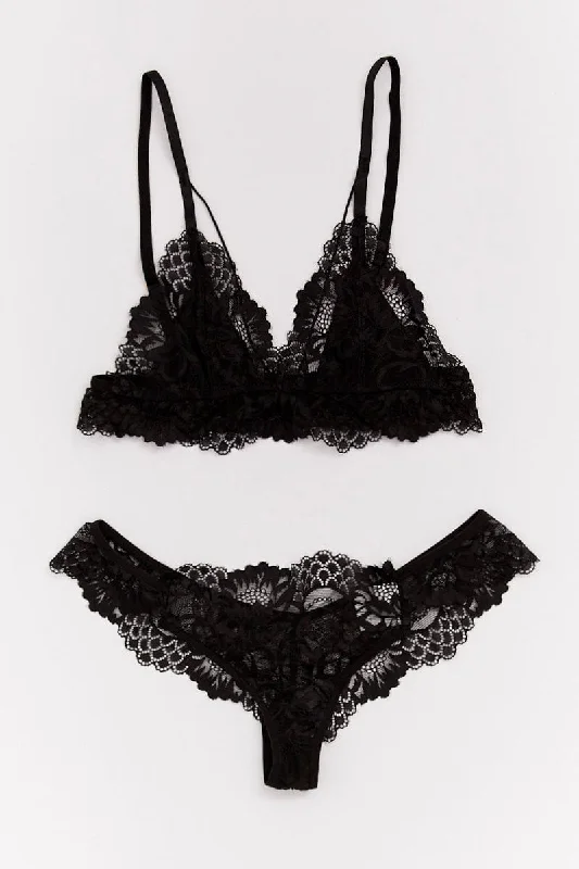 Black Black Lace Lingerie Set