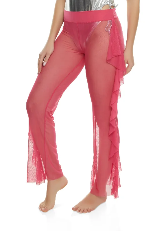 Mesh Ruffle Side Cover Up Pants