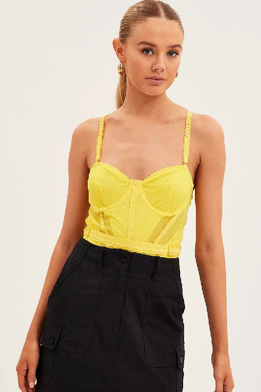 Yellow Belts Decor Mesh One Piece Bodysuit